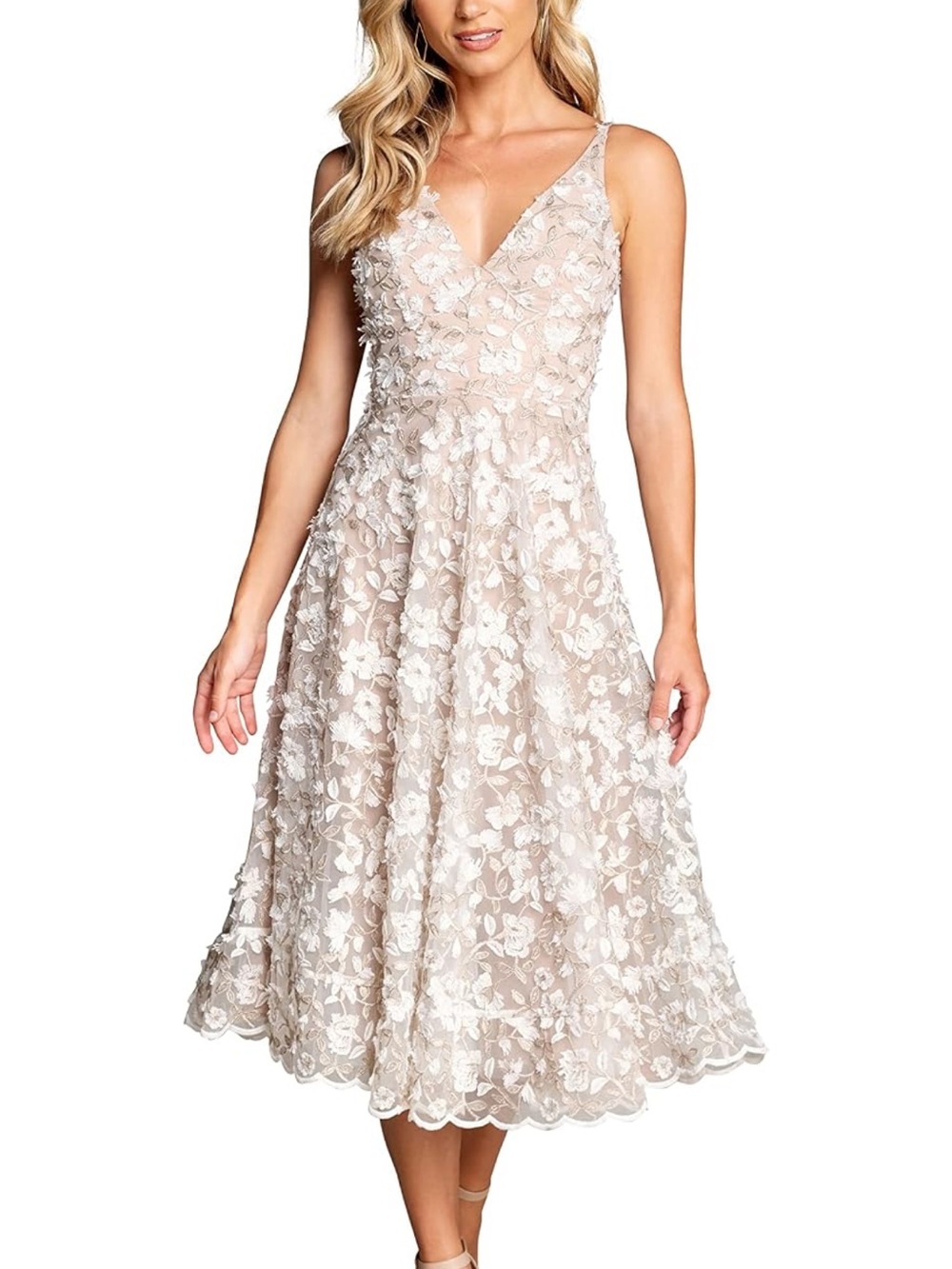 Dress the Population Elisa Sleeveless Plunge Neckline Fit/Flare Midi Dress